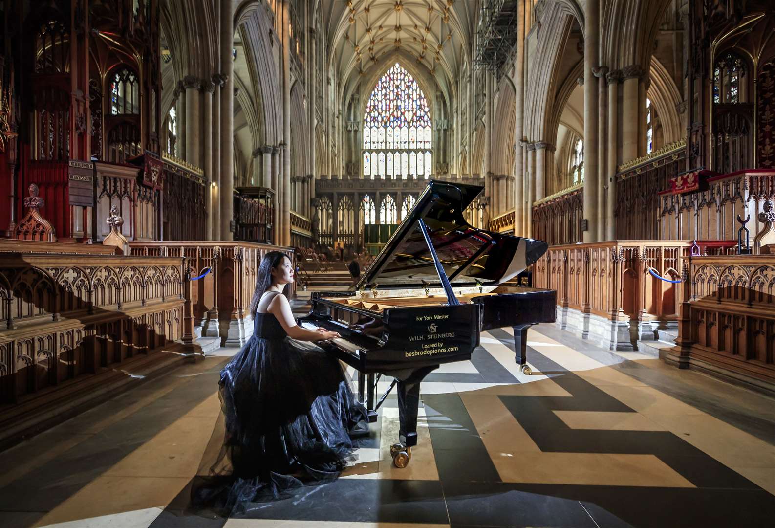 Ke Ma rehearses at York Minster ahead of a performance to highlight the plight of musicians and the arts (Danny Lawson/PA)