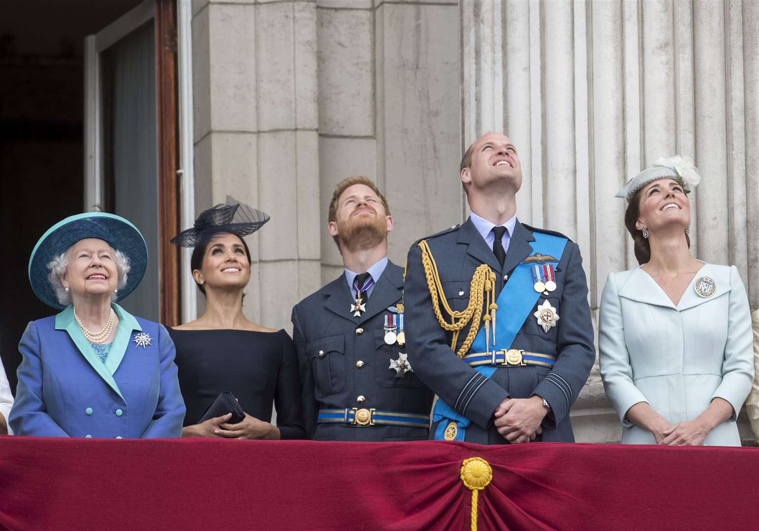 Members of the royal family watch an RAF flypast to mark the centenary of the Royal Air Force (Paul Grover/Daily Telegraph/PA)