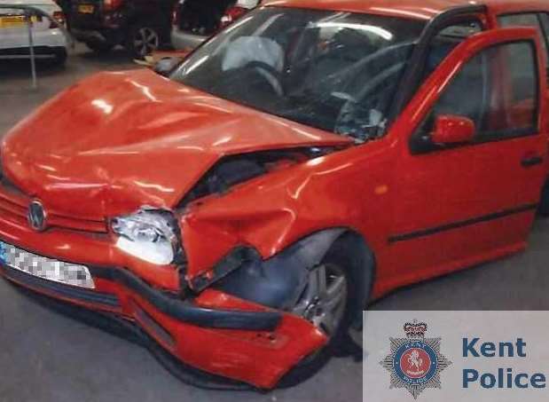 The damaged car after being recovered