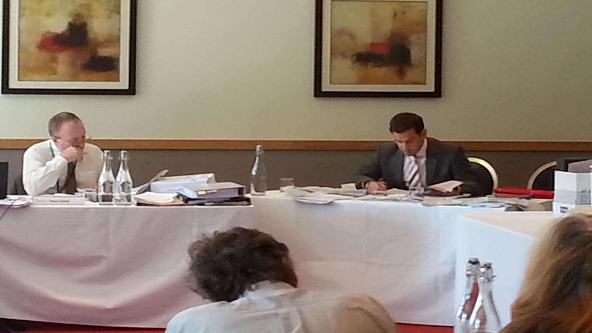 Inspector Paul Clark and planning officer James Bailey in action at the Croudace planning inquiry