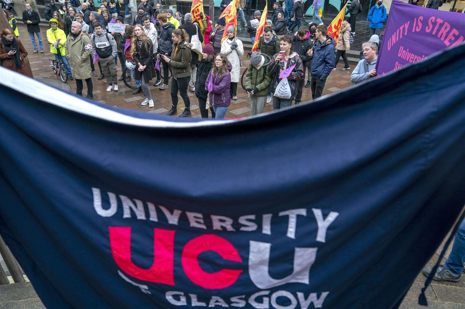 Members of the UCU staged a rally on Friday in Glasgow (Jane Barlow/PA)