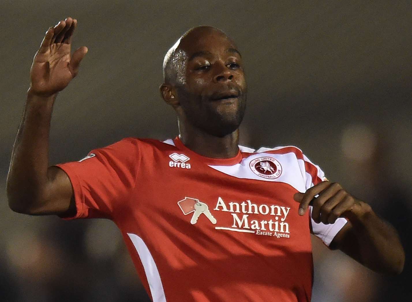 Jamal Fyfield celebrates putting Welling 2-1 up Picture: Keith Gillard