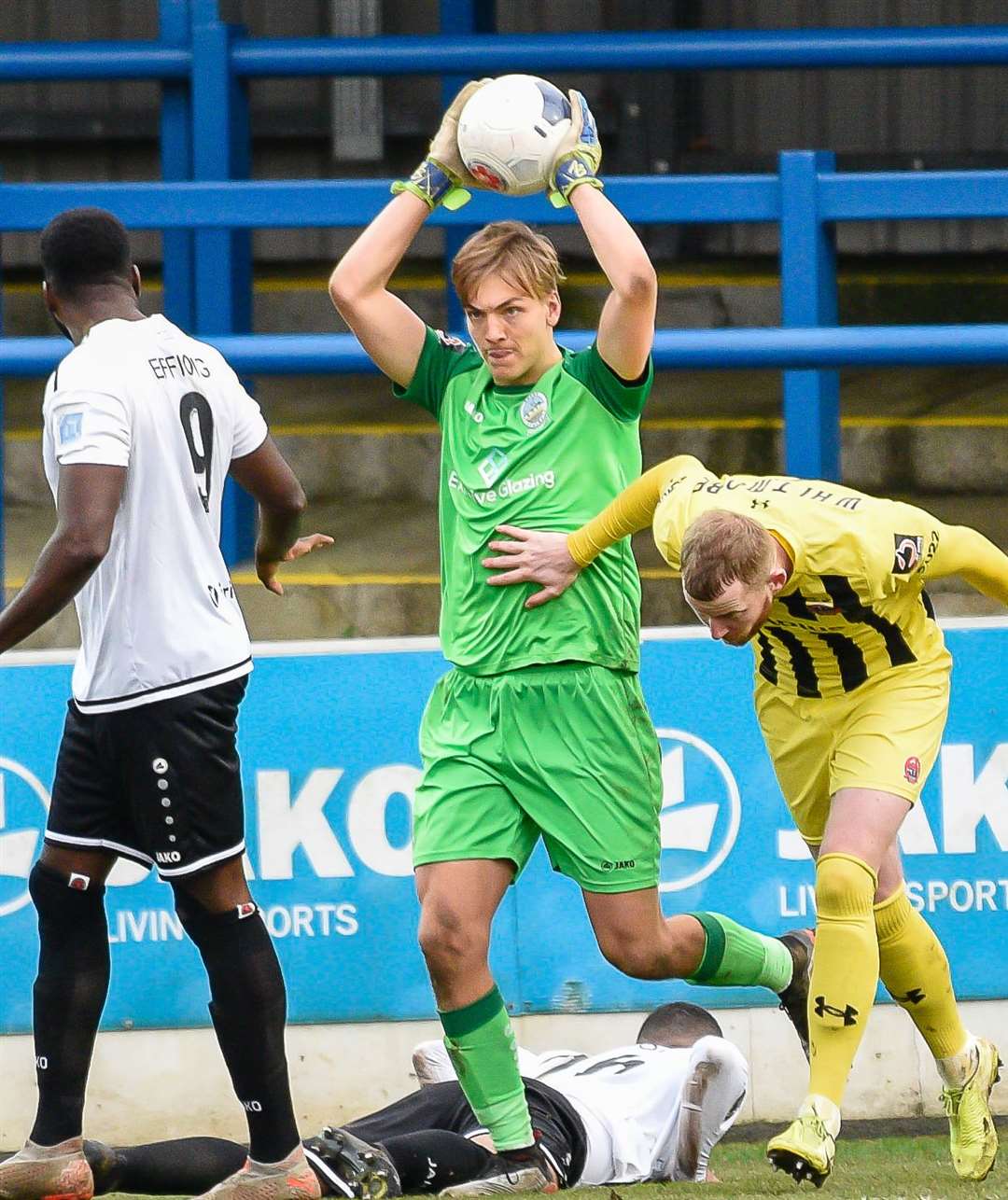 Dover keeper Ashley Maynard-Brewer is set for a spell on the sidelines after injuring his ankle. Picture: Alan Langley