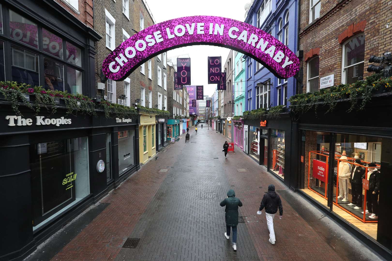 An empty Carnaby Street in London, the day after Prime Minister Boris Johnson set out further measures as part of a lockdown in England in a bid to halt the spread of coronavirus (Yui Mok/PA) 