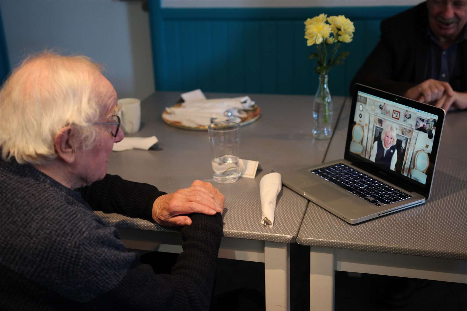 The Duchess of Cornwall speaks with a Bevy Meals on Wheels customer (Lyndsey Haskell/PA)