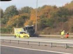 The burnt out truck on the coastbound M2 near Rochester and Chatham