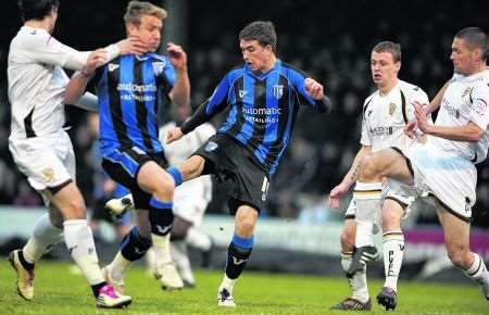 Cody McDonald in action against Port Vale