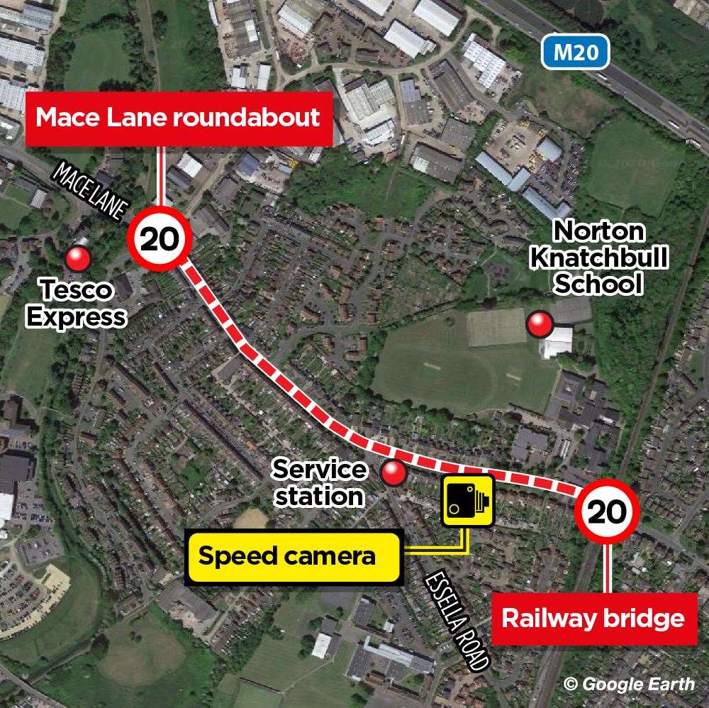 Where the 20mph limit could be introduced on Hythe Road