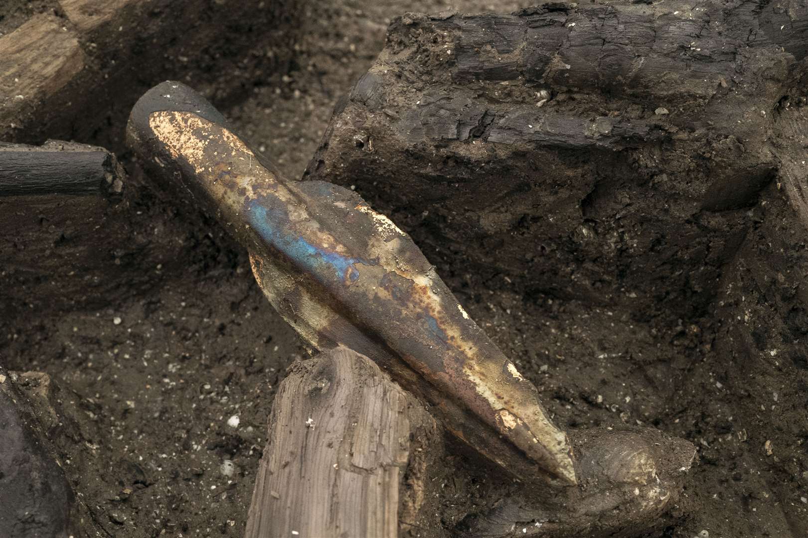 A spearhead discovered at the Must Farm excavation site (Cambridge Archaeological Unit/PA)