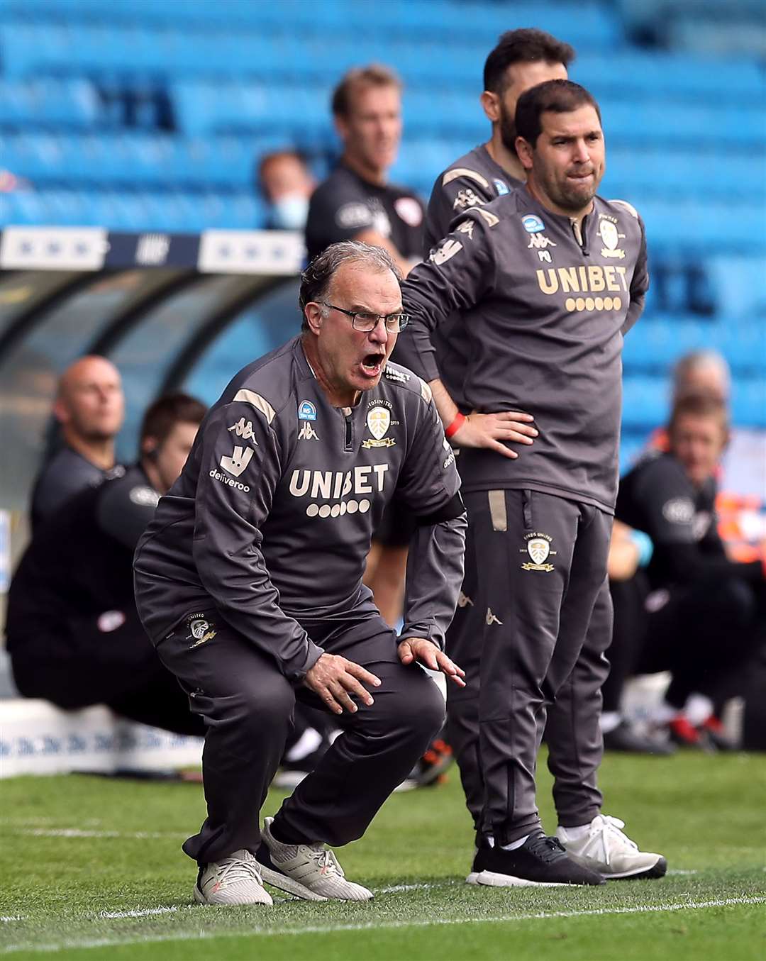 Leeds United manager Marcelo Bielsa looking animated during a game (Martin Rickett/PA)