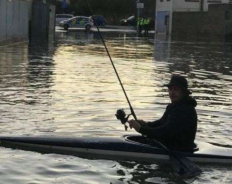 Taking advantage of the newly-formed waterway. Picture: James Reynolds