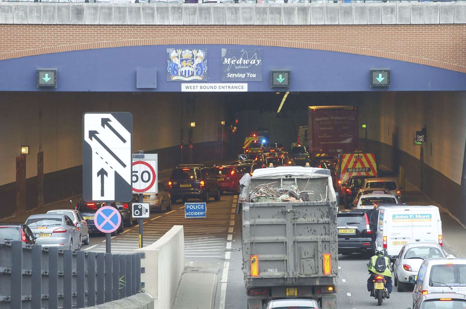 Traffic heading into the Medway Tunnel