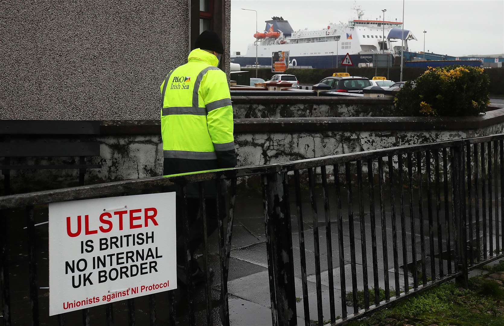 An anti-Brexit sign near the entrance to Larne Port (Brian Lawless/PA)