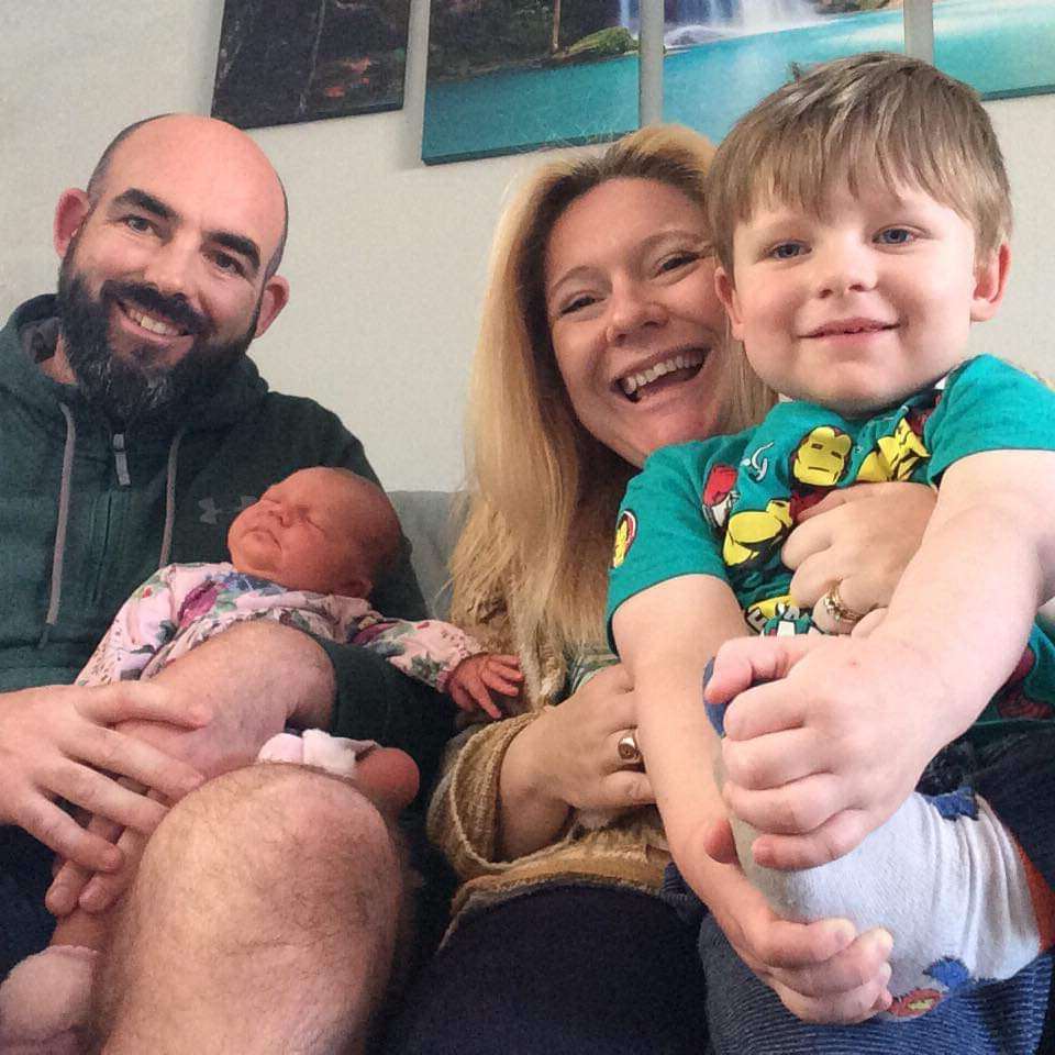 Joe Burrows with his wife Gemma, son Leo and baby Georgina (GMP/PA)