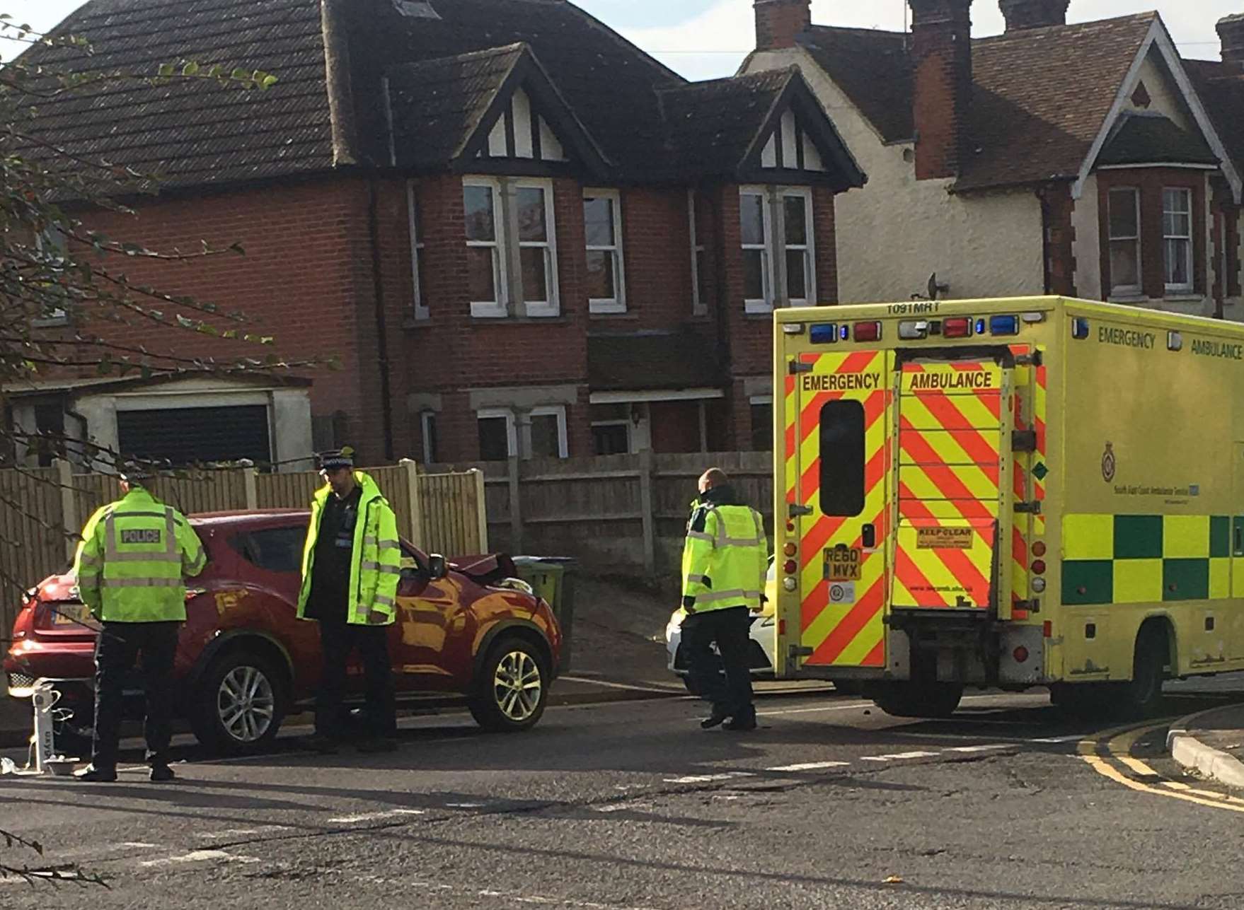 Emergency services at the scene of the crash in St Martin's Hill, Canterbury