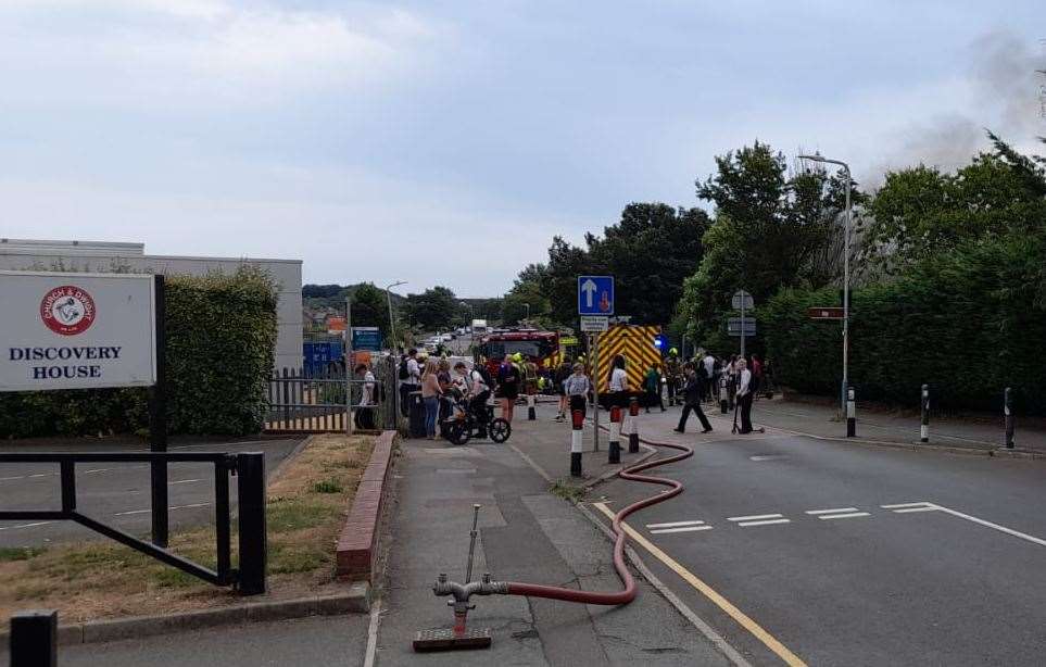 Firefighters at the scene of a fire at an electrical substation in Park Farm Road, Folkestone