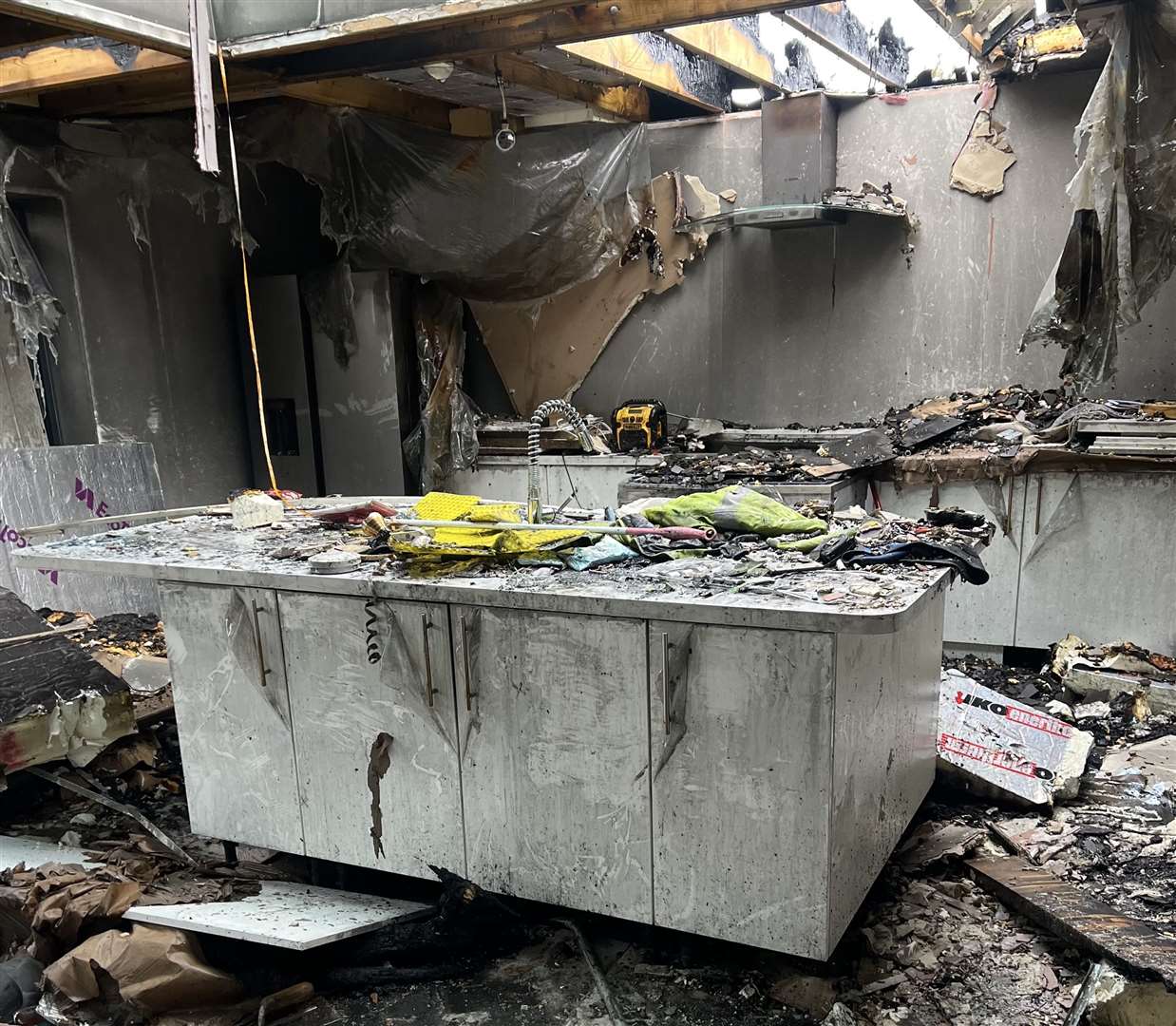 The kitchen in the Hythe house after the blaze