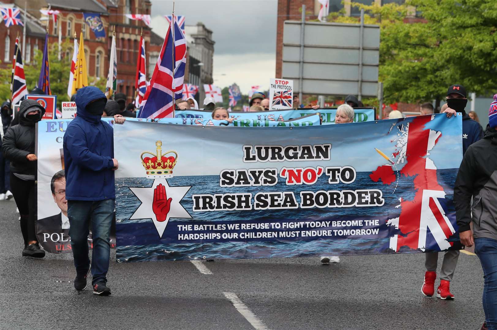 Loyalists take part in an anti-Northern Ireland Protocol rally in Portadown, Co Armagh on Saturday (Brian Lawless/PA)