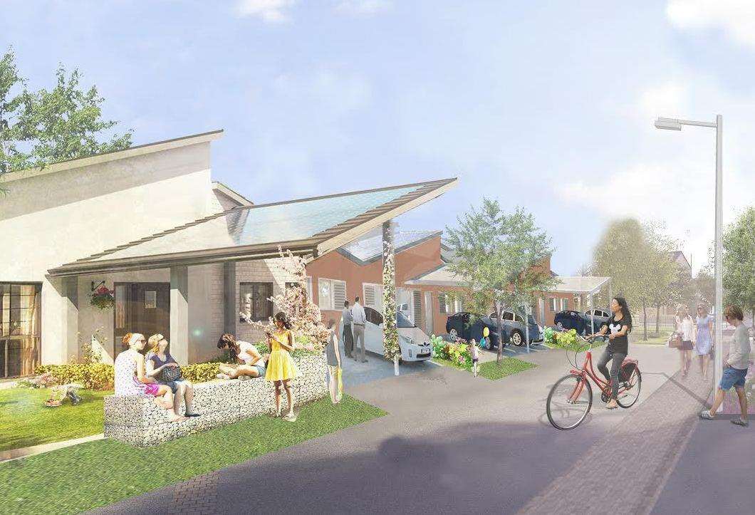 An artist's impression of how the finished Otterpool Park will look at ground level