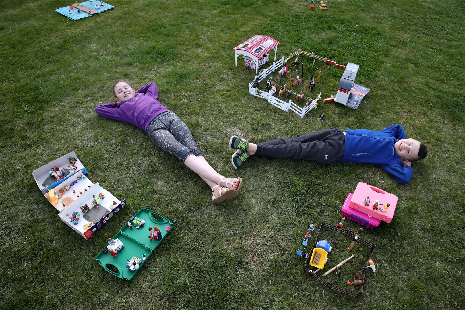 Ailie and Hamish Muirhead beside their toy recreation of the Royal Highland Show (Andrew Milligan/PA)