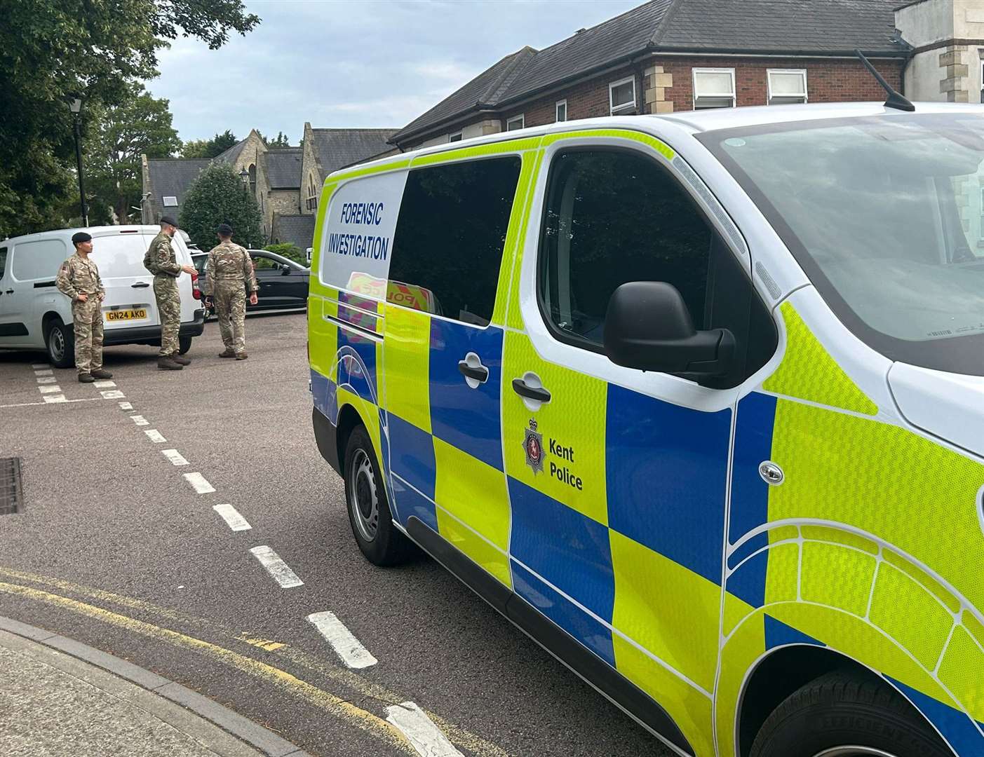 A forensic team has arrived at Sally Port Gardens, Gillingham, after a man was involved in a serious assault. Picture: Brad Harper/KMG