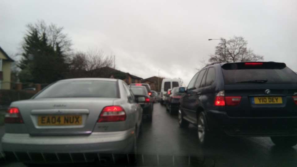 Traffic pictured outside Winners' Chapel on Sunday January 31.