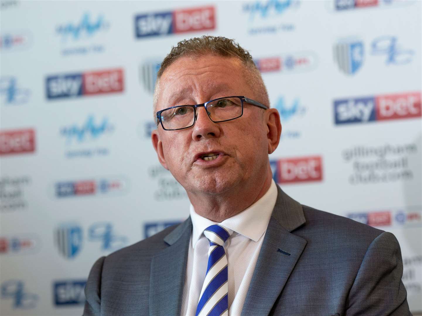 Chairman Paul Scally as Gillingham FC introduce the new manager, Steve Evans and assistant coach Paul Rayner to the media at a press conference at Priestfield Stadium, 23rd May 2019..