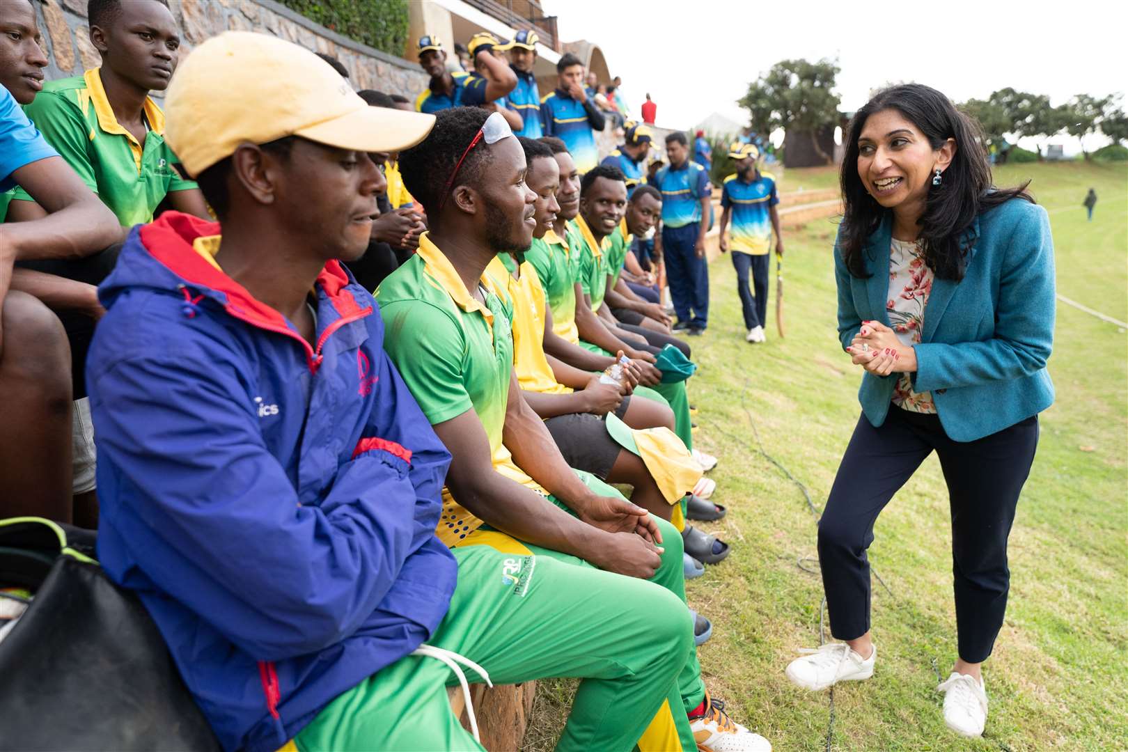 The Home Secretary meets cricketers at Gahanga International Cricket Stadium in Kigali (Stefan Rousseau/PA)