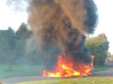A caravan went up in flames in Detling this morning. Photo: Charlie McShane