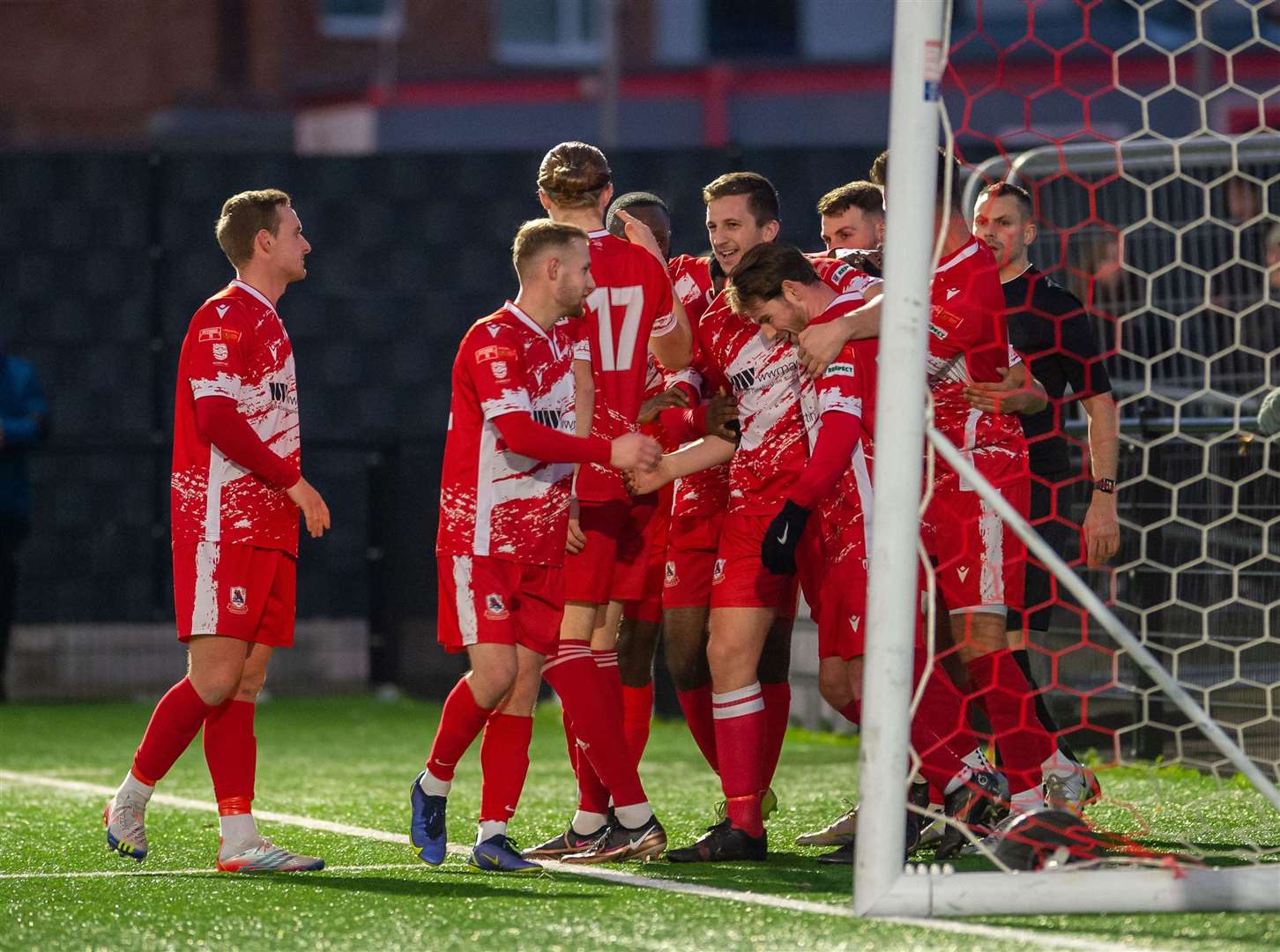 Ramsgate celebrate TJ Jadama's hat-trick goal. Picture: Ian Scammell