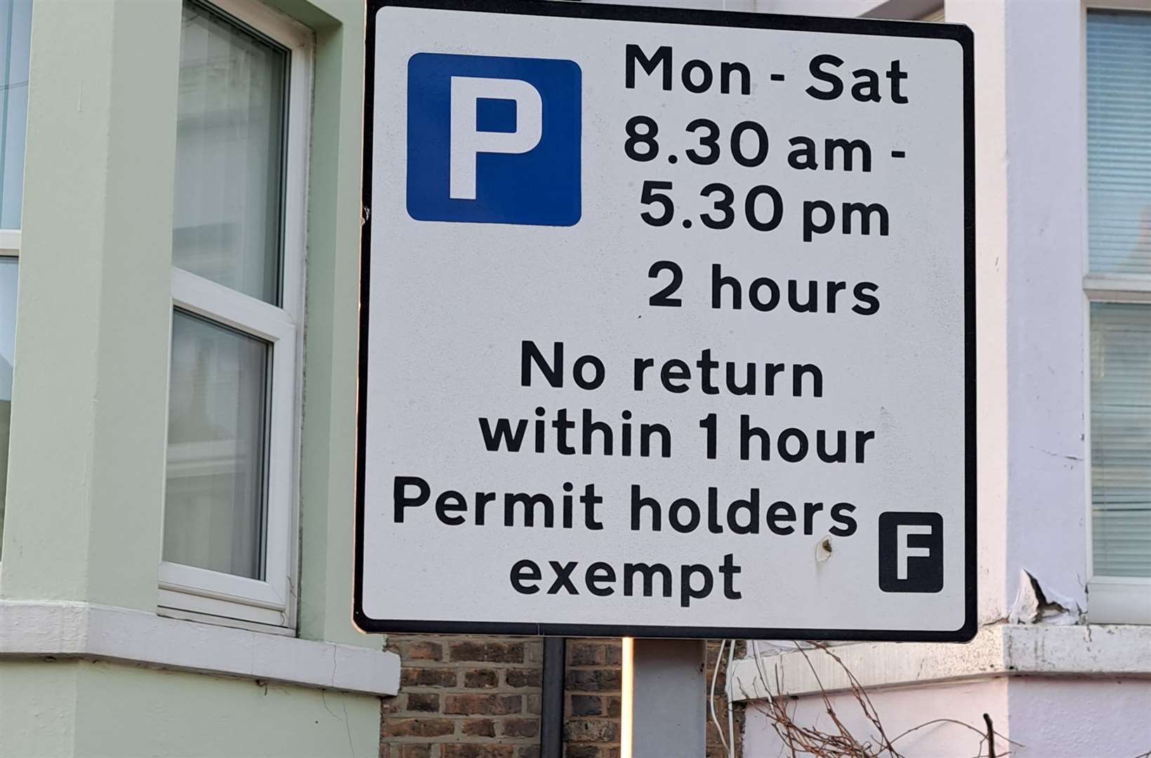 A sign for one of the parking permit streets, Albert Road, Dover