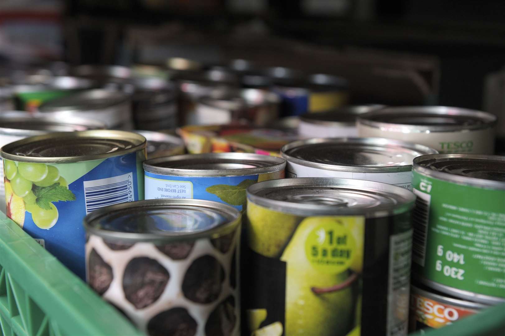 Stacked foods and cans at Medway Foodbank