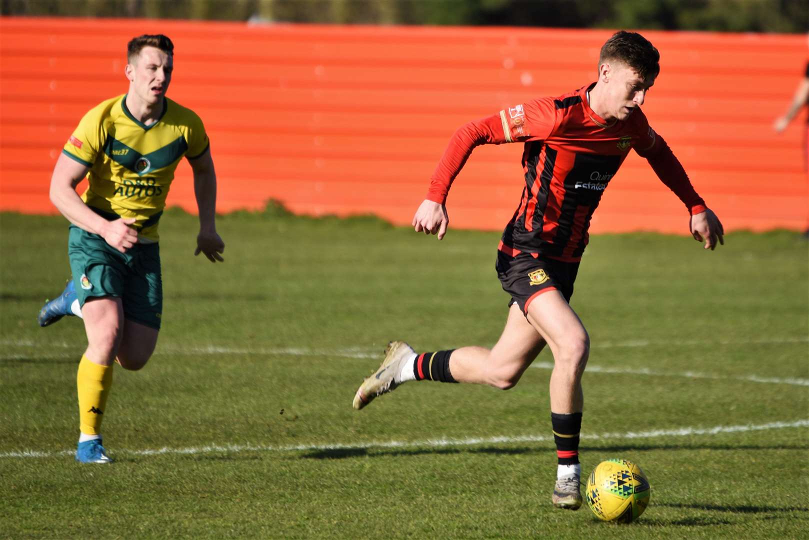 On the ball for Sittingbourne against Ashford United Picture: Ken Medwyn