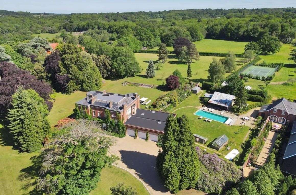The six-bed Godden Green House, near Sevenoaks, with swimming pool and tennis court. Picture: Zoopla / Savills