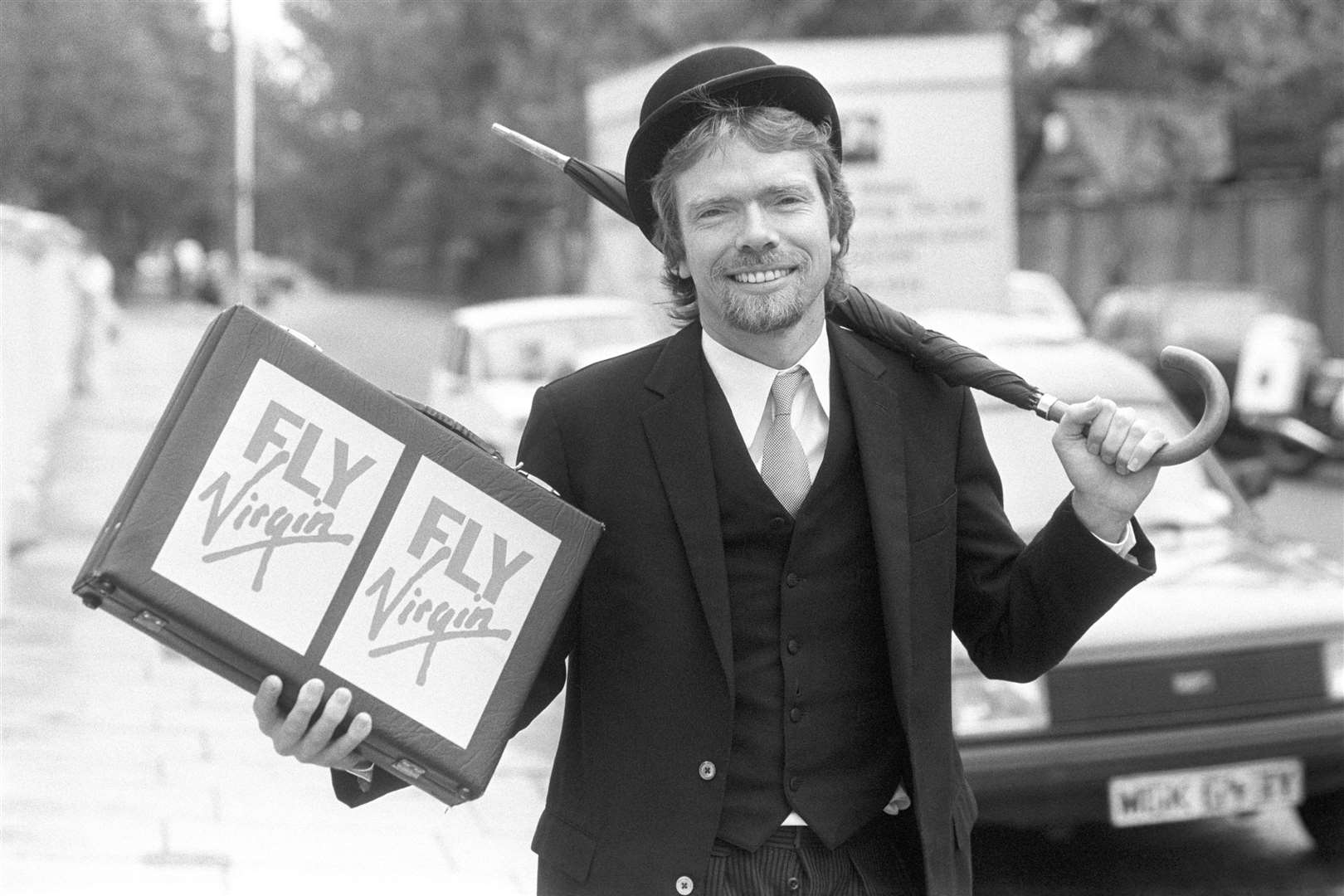 Sir Richard Branson promoting Virgin Atlantic in 1984 (PA)