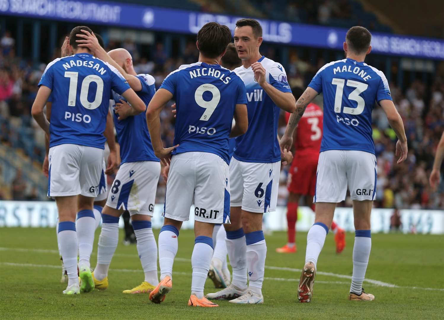 Gillingham celebrate Ashley Nadesan's opener against Accrington @Julian_KPI