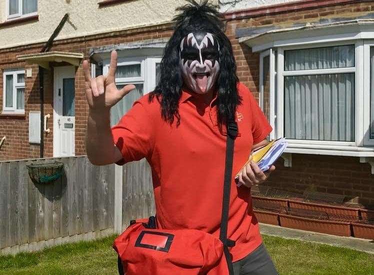 Sheppey postman Gary Underdown has been impersonating Gene Simmons from KISS to cheer people up on his rounds