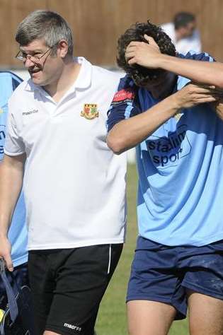 Sittingbourne joint-manager Matt Wyatt with his former player Ollie Gray Picture: Barry Duffield