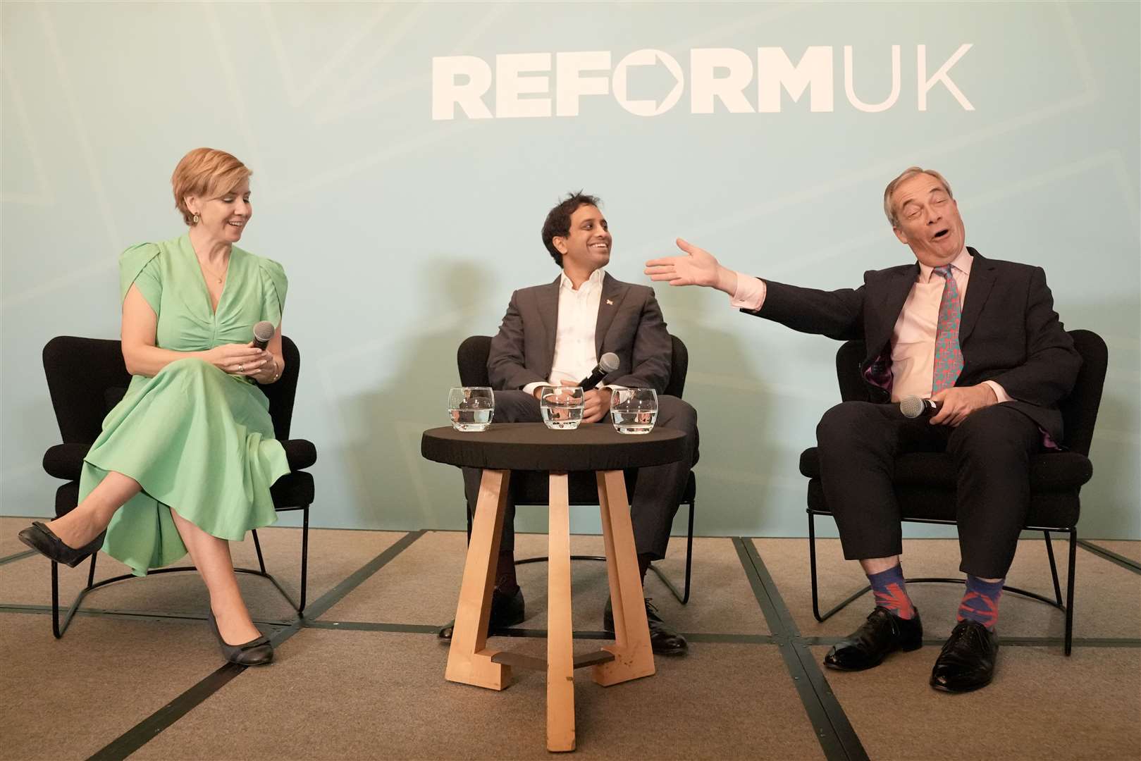 Dame Andrea Jenkyns, Reform UK chairman Zia Yusuf and Reform UK leader Nigel Farage during a press conference at The May Fair hotel in central London (Stefan Rousseau/PA)