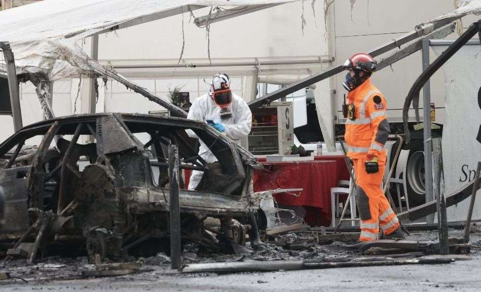 The burnt out vehicles at Lydden Hill race circuit. Picture: UKNIP