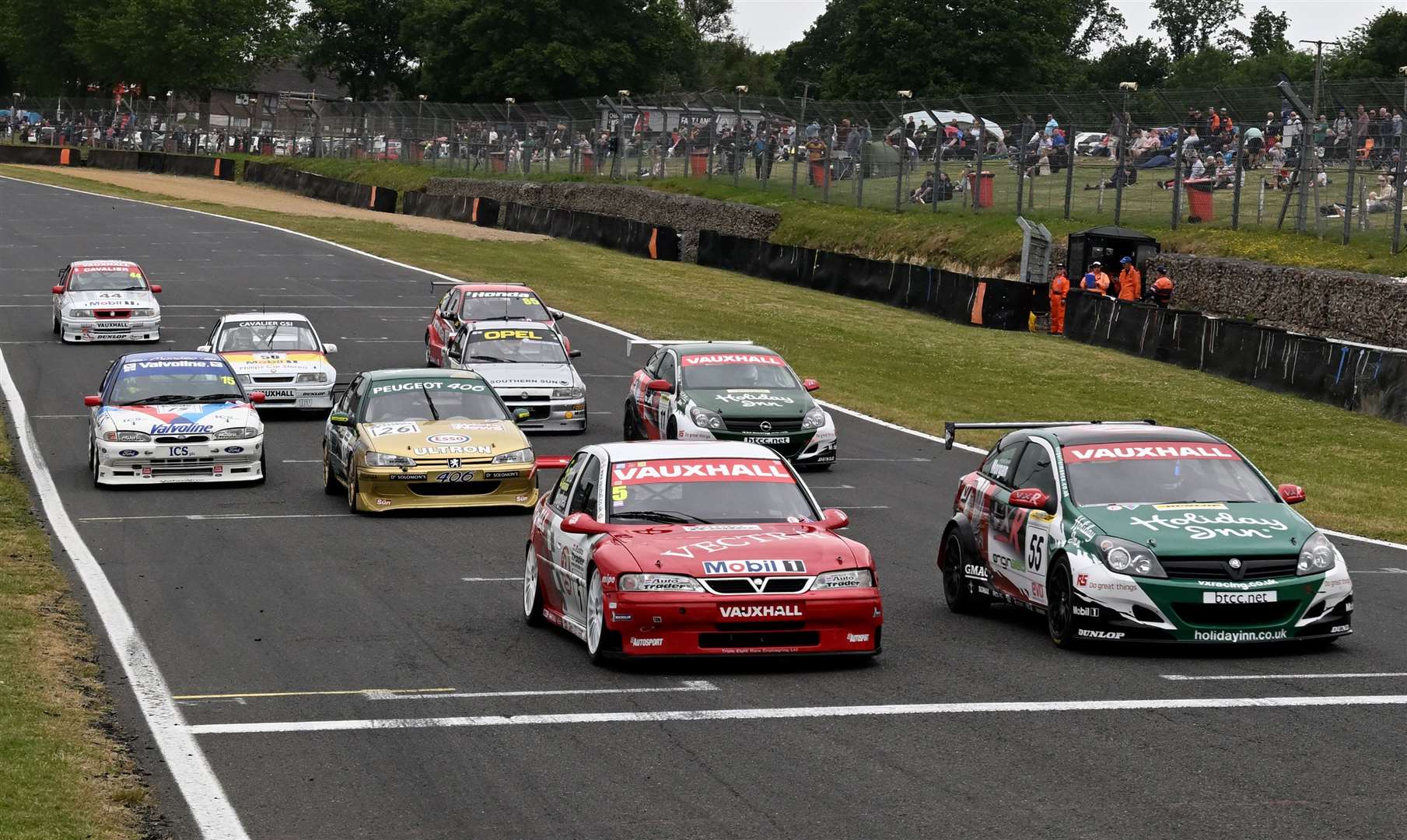 Vauxhall racers Jason Hughes and Alex Morgan were left to fight it out in Sunday’s first Super Touring contest following the withdrawal of Hill’s Primera. Morgan and Ford Mondeo racer AJ Owen won the races on day two, which were held on the Indy circuit. Picture: Simon Hildrew