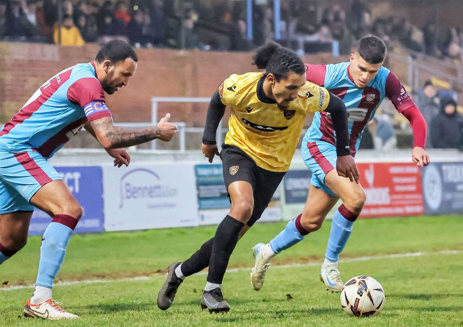 Aaron Blair tries to make something happen for Maidstone in their defeat at Chesham. Picture: Helen Cooper