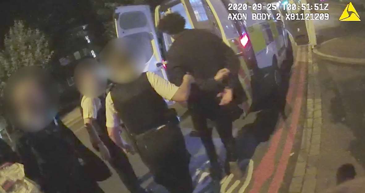 CCTV showed Louis De Zoysa’s hands were empty when he was loaded into a police van in Norbury (Metropolitan Police/PA)