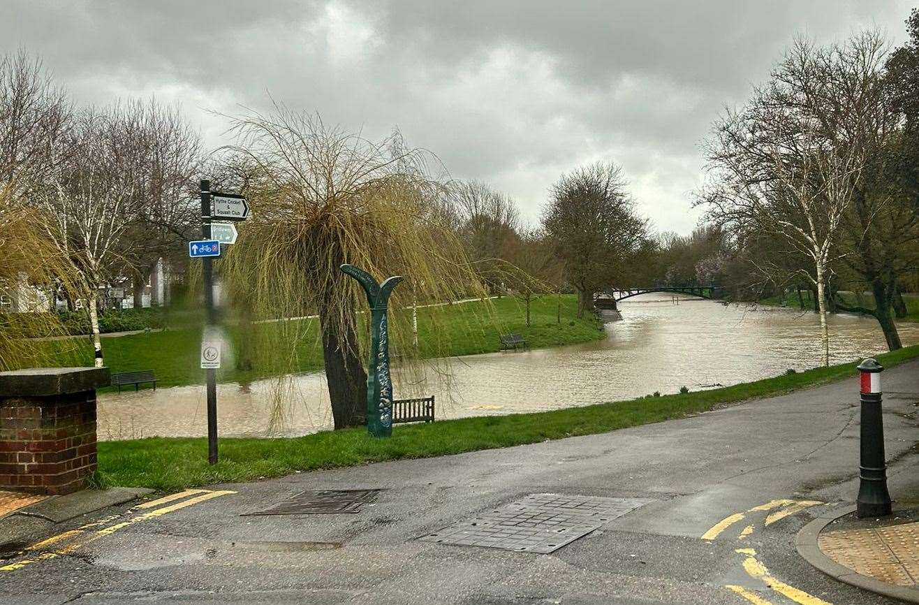 The water level of the Royal Military Canal in Hythe is far higher than usual this morning after the downpours