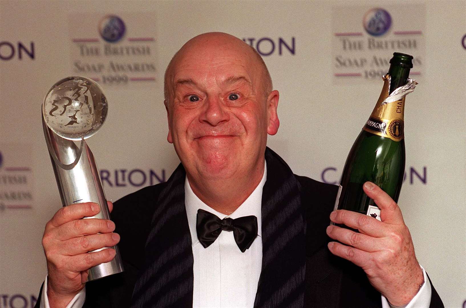 John Savident celebrating at the British Soap Awards in 1999 (PA)