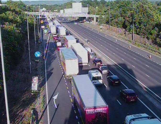 Traffic is queuing on the M20. Picture: National Highways