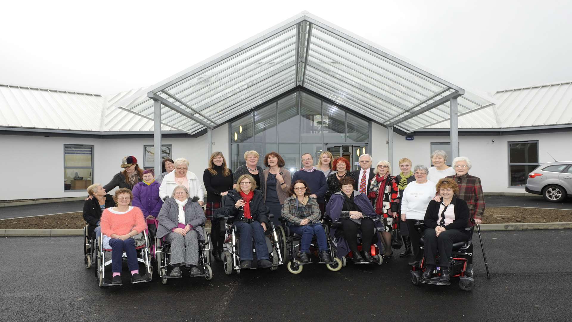 Supporters, staff and clients outside the new Kent MS Therapy Centre