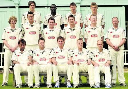 Back row: Philip Edwards, Robert Joseph, Simon Cook, Charlie Hemphrey. Middle row: Sam Northeast, Warren Lee, Robert Ferley, Joe Denly, James Hockley, Darren Stevens. Front row: Azhar Mahmood, Martin van Jaarsveld, Robert Key (Captain), Martin Saggers, James Tredwell. Picture: Barry Goodwin