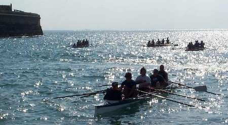 The four crews set off on their cross-Channel record attempt this morning. Picture: GRAHAM TUTTHILL