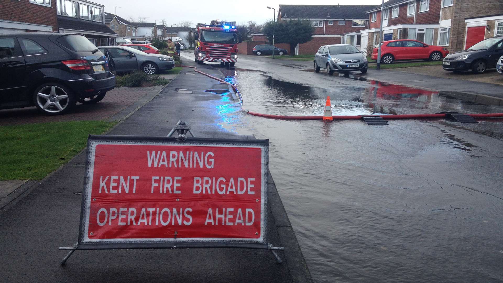 Pinks Hill in Swanley is cut off by flood water